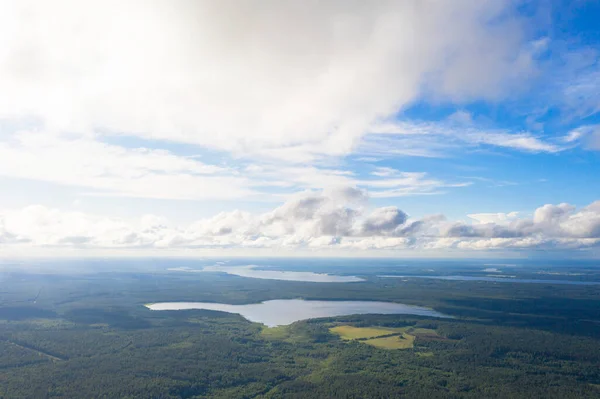 Aerial View Clouds Forest Lake View Drone Aerial Top View — Stock Photo, Image