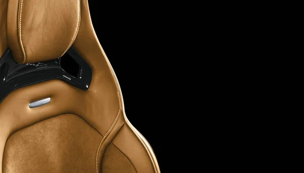 高級現代車のブラウンレザーインテリア 黒い背景に隔離されたステッチで快適な茶色の革のシートを穿孔 現代の車のインテリアの詳細 車の詳細 — ストック写真