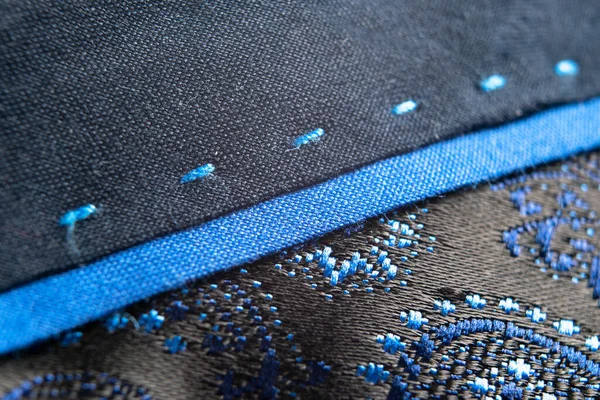 Makró Színű Kék Pamut Szövet Textúra Ágynemű Természetes Vászon Textúra — Stock Fotó