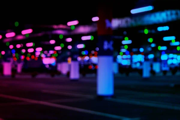 Coches Borrosos Aparcamiento Centro Comercial Bokeh Alumbra Fondo Abstracto Desenfoque —  Fotos de Stock