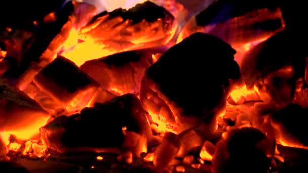 Odunla Dolu Sıcak Bir Şömine Yanan Odunlardan Çıkan Gerçek Alevler — Stok video