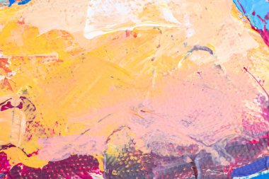 Çadır bezi arka planında soyut renkli yağlı boya resim. Modern sanat eserleri. Suluboya fon. Tuval üzerine yağlı boya fırça darbeleri. Çağdaş resim dokusu