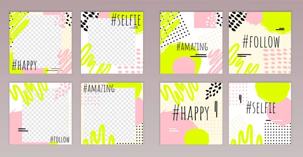 Conjunto Banners Cuadrados Simples Editables Publica Plantillas Colores Tendencia Para — Vector de stock