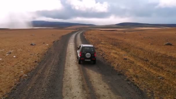 Вид Воздуха Вождение Автомобиля Исландии Популярное Направление Путешествия Дорога Вокруг — стоковое видео