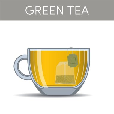 Yeşil çay çay poşeti içinde vektör çizim ile.
