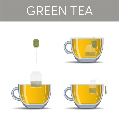 Yeşil çay çay poşeti içinde vektör kümesi ile