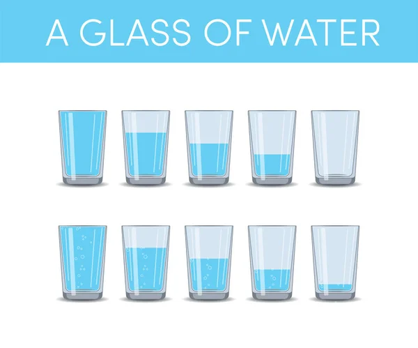 Ποτήρια Νερού Διανυσματικά Απλές Εικόνες Στυλ Κινουμένων Σχεδίων Διαφορετικά Επίπεδα — Διανυσματικό Αρχείο