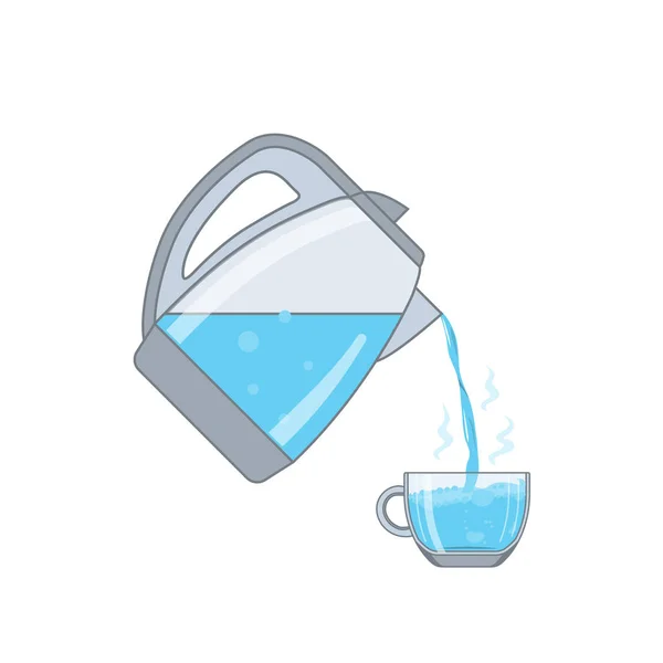 Verter Agua Una Taza Una Tetera Vector Ilustración Simple Estilo — Vector de stock