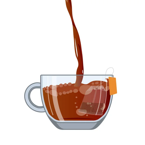 Pouring Teainto Cup Teabag Vector Simple Illustration Flat Style — Stock Vector