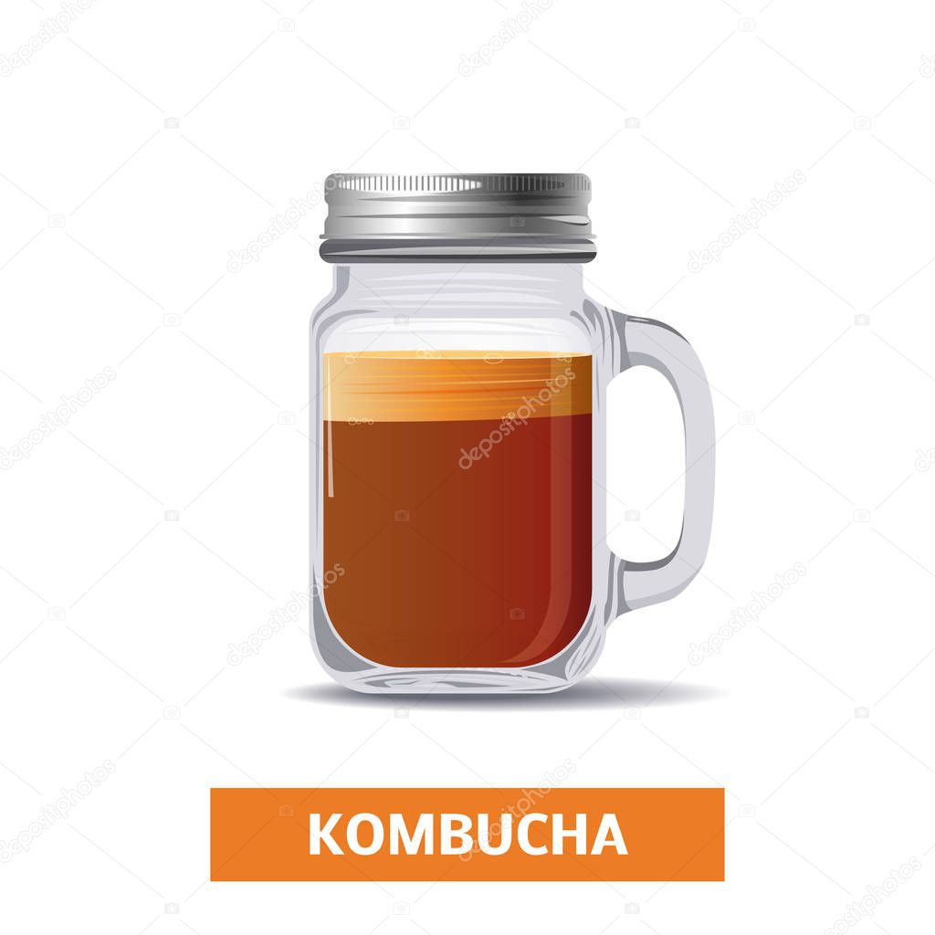 Kombucha tea in a glass jar, vector icon