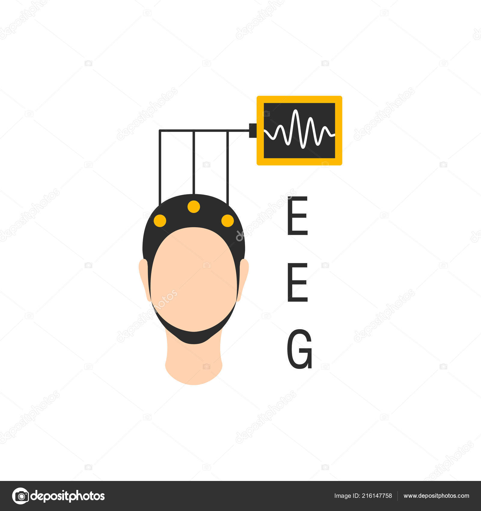 electroencephalography vector icon brain wave measurement human head electroencephalography