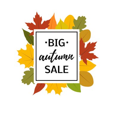Sonbahar indirim el ilanı tasarımı. Büyük sonbahar satış metin. Vektör çizim.