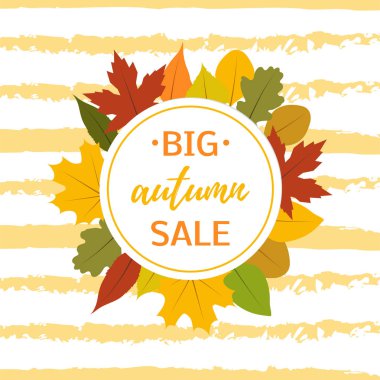 Sonbahar indirim el ilanı tasarımı. Büyük sonbahar satış metin. Vektör çizim.