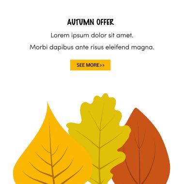 Sonbahar indirim web banner tasarımı meşe, huş ağacı ve Hanımeli yaprakları ile. Sonbahar teklif metnini. Vektör çizim.