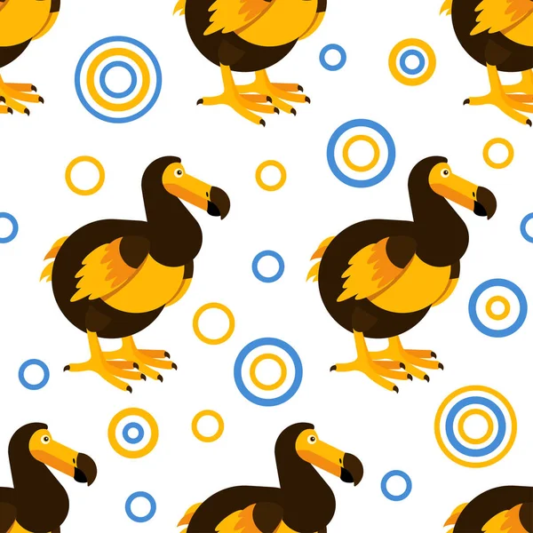 Wektor Wzór Ptaki Dodo Cute Znaków Proste Płaski — Wektor stockowy