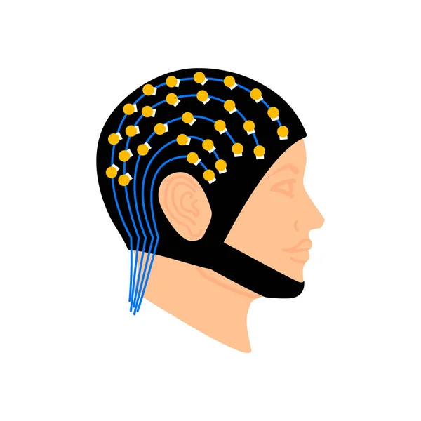 Electroencéphalographie Concept Vectoriel Mesure Des Ondes Cérébrales Tête Humaine Casquette — Image vectorielle