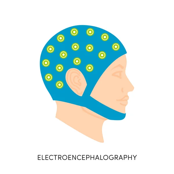 Elektroenzephalographie Vektorkonzept Gehirnwellenmessung Menschenkopf Eeeg Mütze — Stockvektor