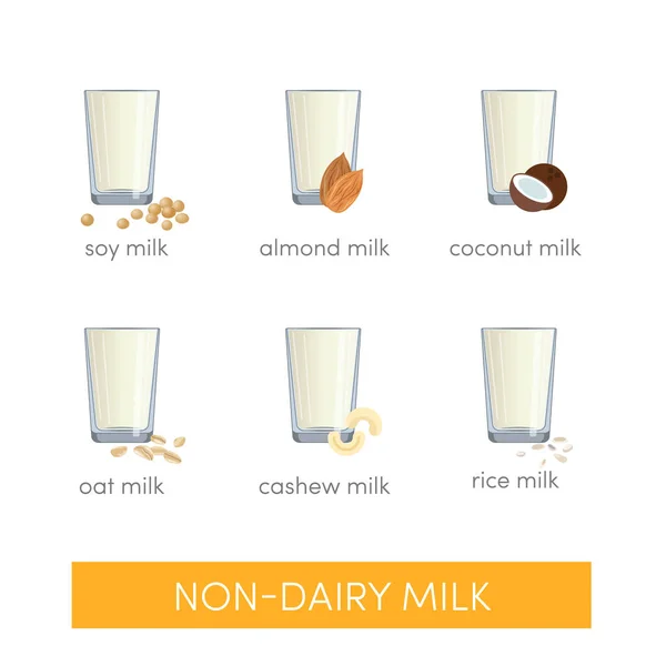 非乳製品のミルクとグラスのセット ベクトル — ストックベクタ