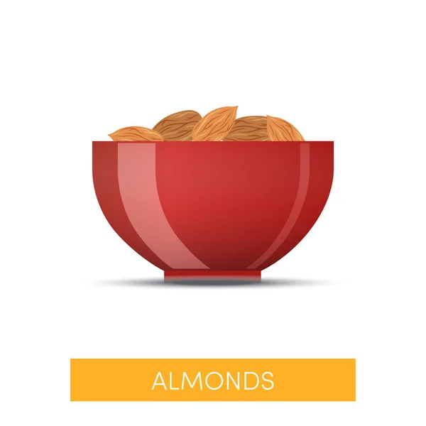 Almonds Bowl Vector Icon — Stock Vector