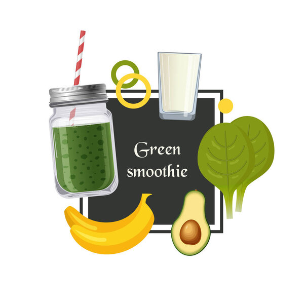 Green smoothie vector concept. Design made of ingredients.