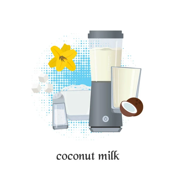 ココナッツ ミルクのベクトルの概念 食材を使った構成 — ストックベクタ