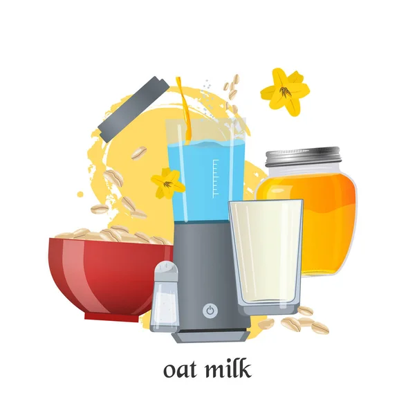 Oat Milk Vector Concept Composition Made Ingredients — Stock Vector
