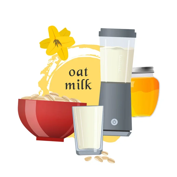 Haver Melk Vector Concept Samenstelling Gemaakt Van Ingrediënten — Stockvector