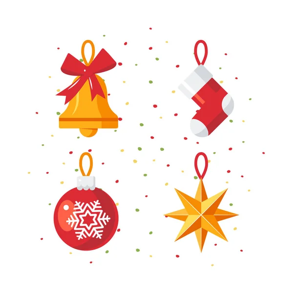 Icone della decorazione natalizia vettoriale in stile piatto — Vettoriale Stock
