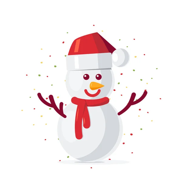 Simple Christmas snowman in flat style, vector — Stock Vector