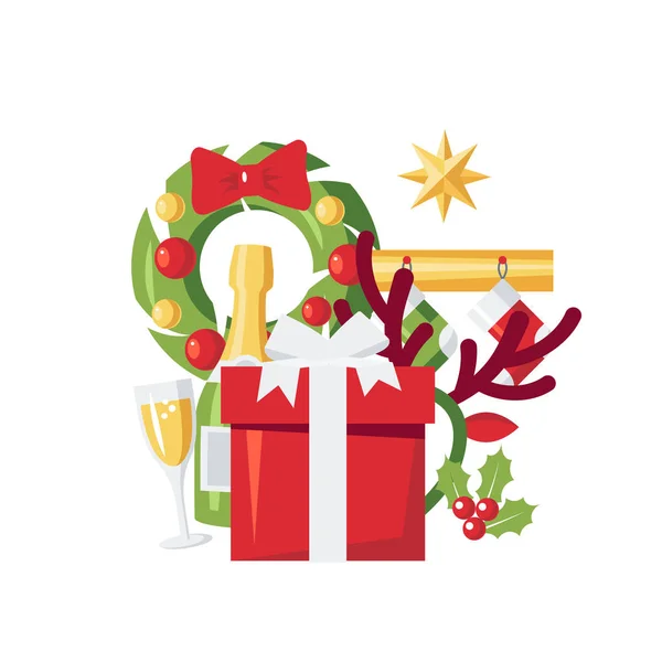 Simple vector Christmas design in flat style — Stock Vector