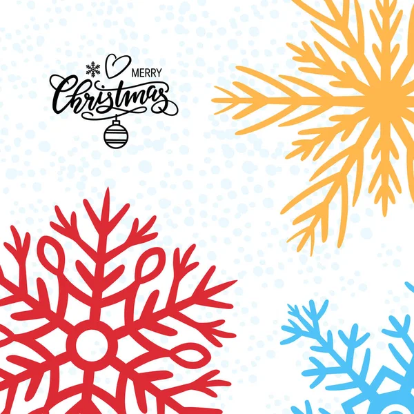 Cartão de Natal com letras e flocos de neve, vetor — Vetor de Stock