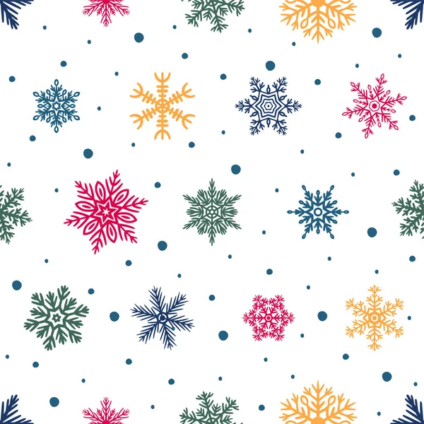 Patrón simple sin costuras con copos de nieve dibujados a mano — Archivo Imágenes Vectoriales
