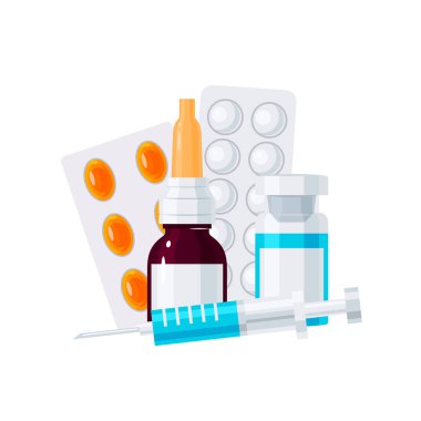Medicine bottles vector concept in flat style clipart