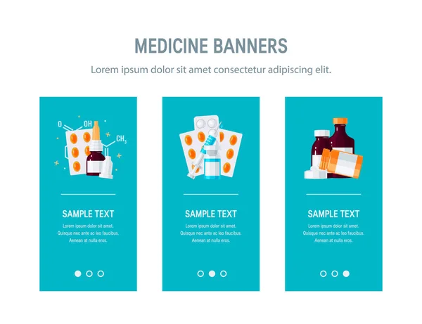 Modelo de medicina para banners web em estilo plano —  Vetores de Stock