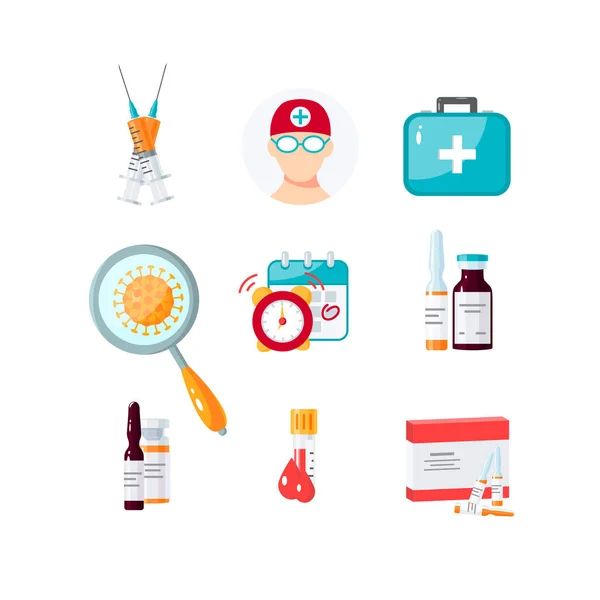 Medicina ítems vector concepto en estilo plano — Vector de stock