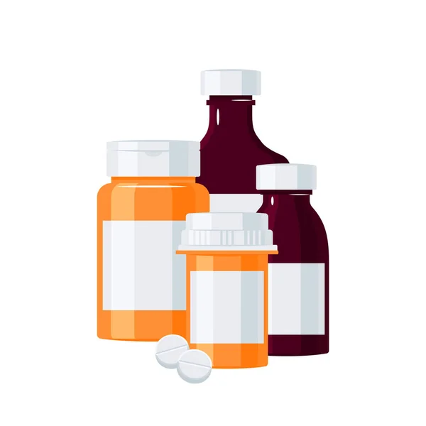薬局のボトルのコンセプトです オレンジと茶色の薬瓶 フラット スタイルのベクトル図 — ストックベクタ