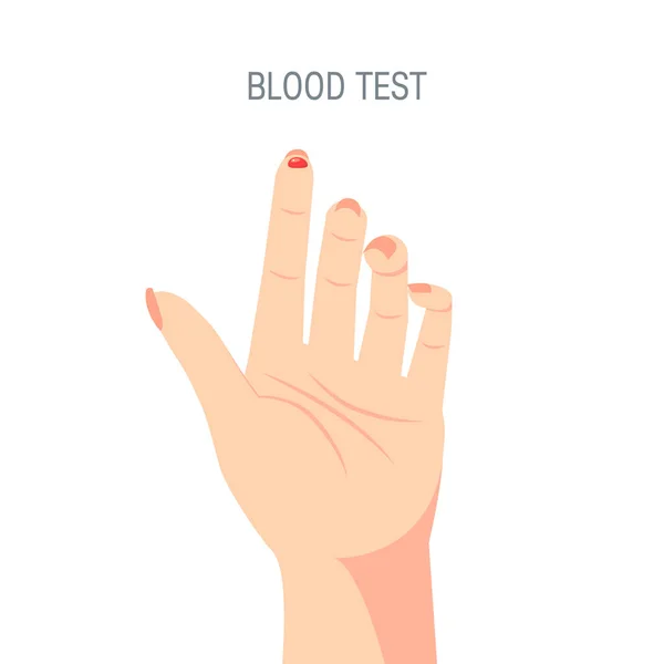 Mano femenina con gota de sangre en el dedo — Vector de stock