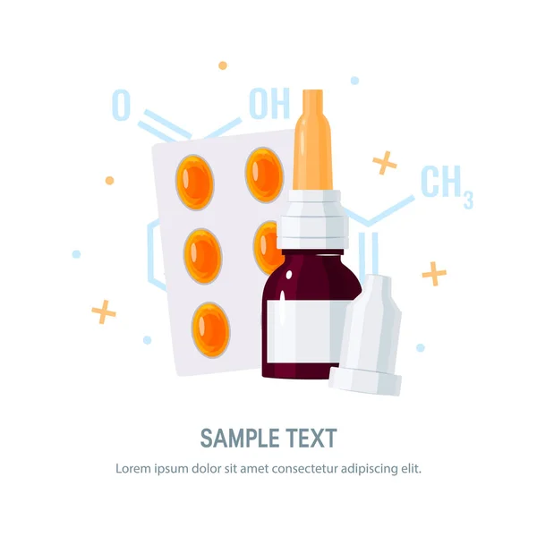 Pharmacie bouteille et pilules concept dans le style plat — Image vectorielle