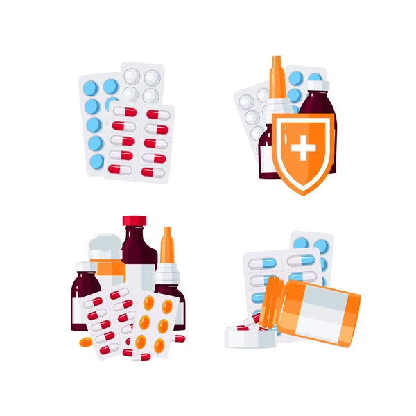 Μπουκάλια φαρμάκων διάνυσμα έννοια σε στυλ επίπεδη — Διανυσματικό Αρχείο