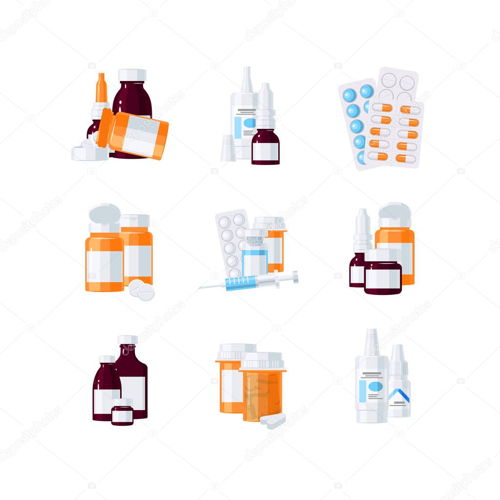 Medicine bottles vector concept in flat style