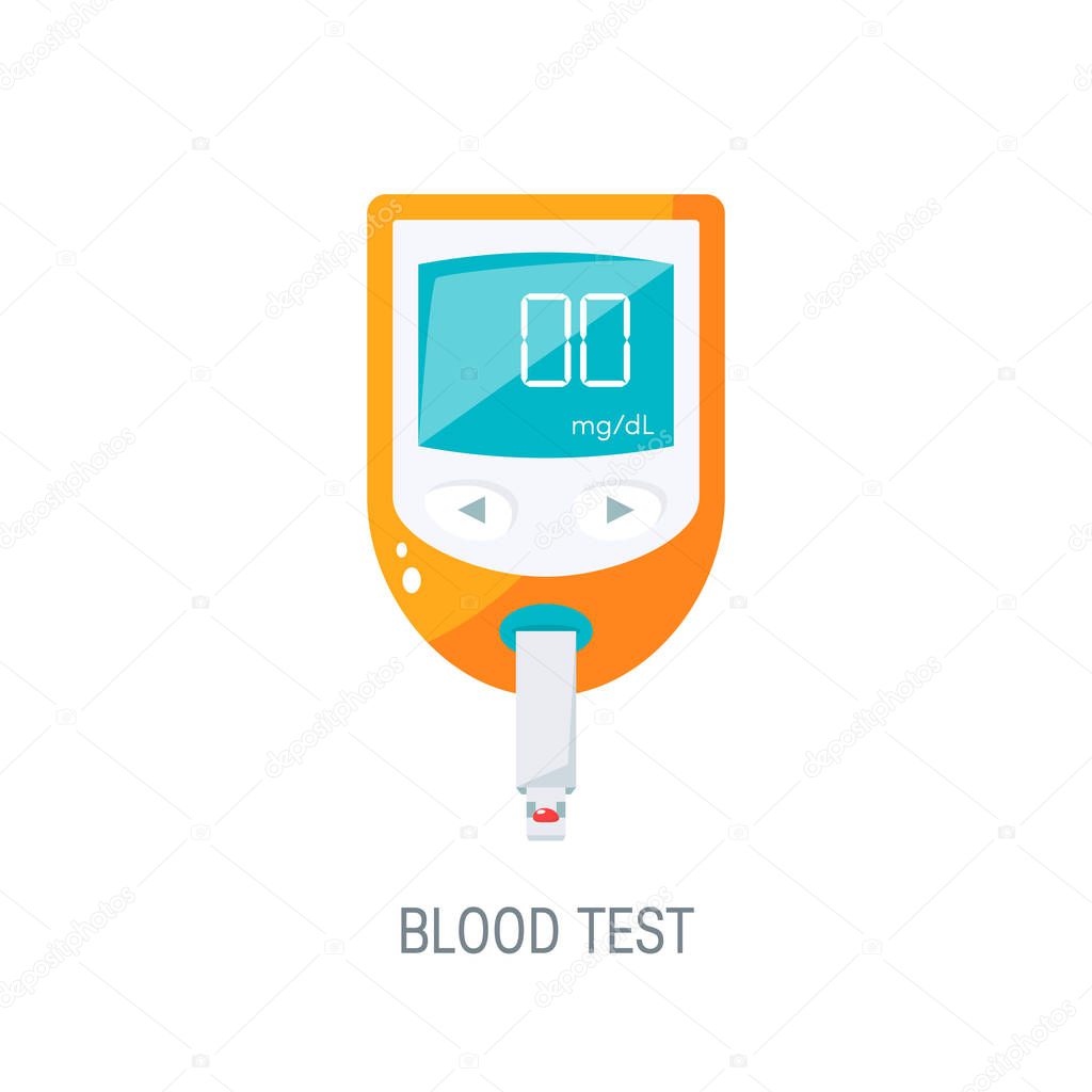 Blood glucose monitor, vector icon in flat style