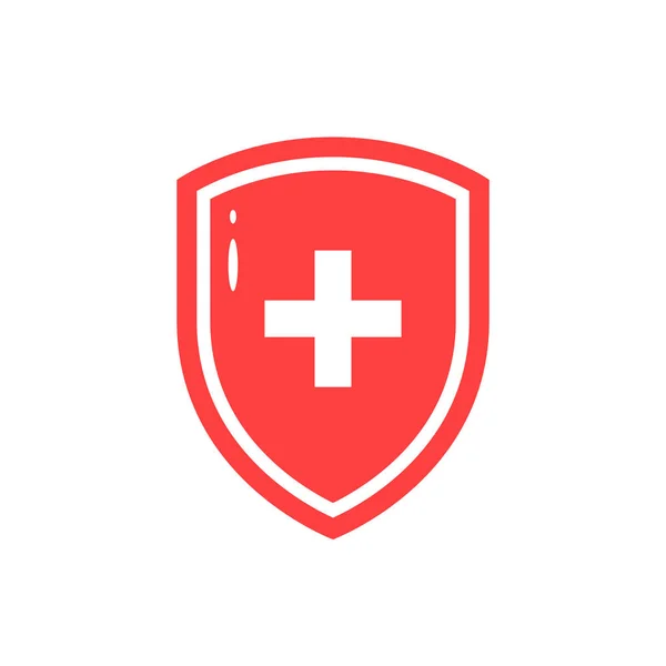 Ícone vermelho do escudo médico em estilo plano — Vetor de Stock