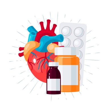 Düz stil kavramında ilaç kalp, vektör