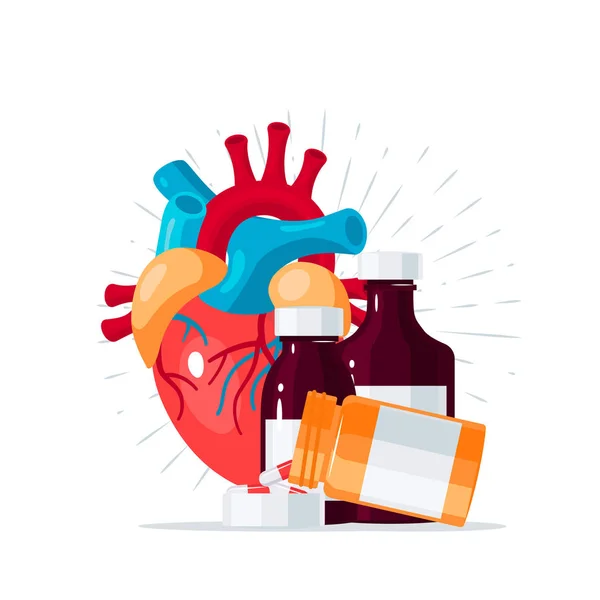 扁平的心脏药物的概念, 载体 — 图库矢量图片