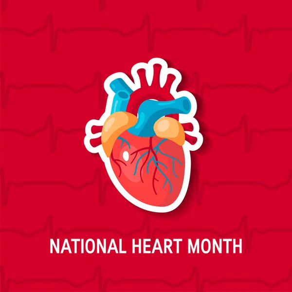 Nemzeti szív hónap koncepció lapos stílusú — Stock Vector