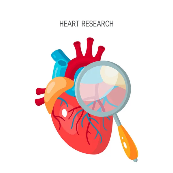 Hjärtat forskning eller Felsökte koncept i platt stil — Stock vektor