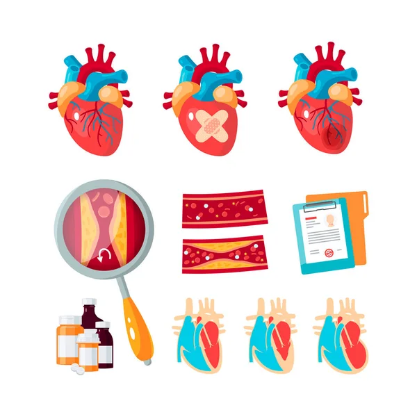 Conjunto vectorial de iconos de cardiología en estilo plano — Archivo Imágenes Vectoriales