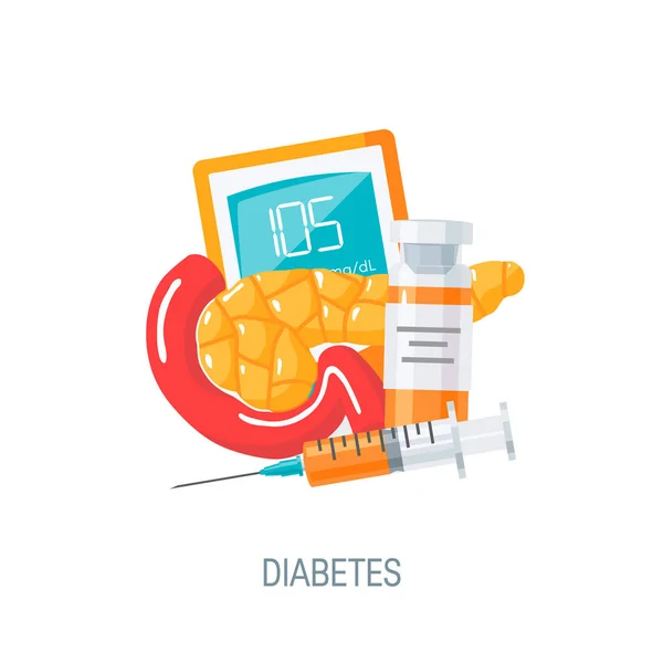 Concepto de diabetes en estilo plano, icono vectorial — Vector de stock