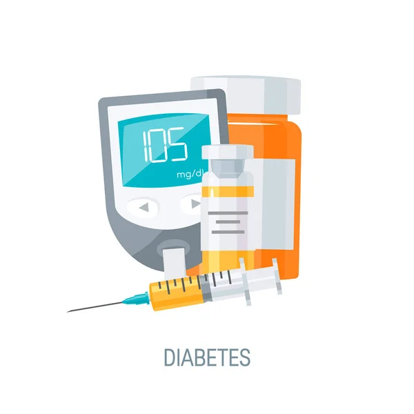 Concepto de manejo de la diabetes en estilo plano, vector — Archivo Imágenes Vectoriales
