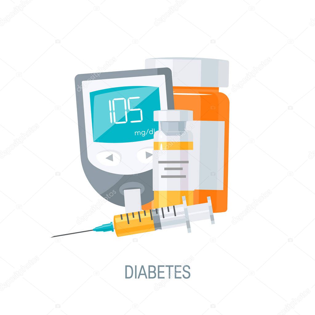 Diabetes management concept in flat style, vector